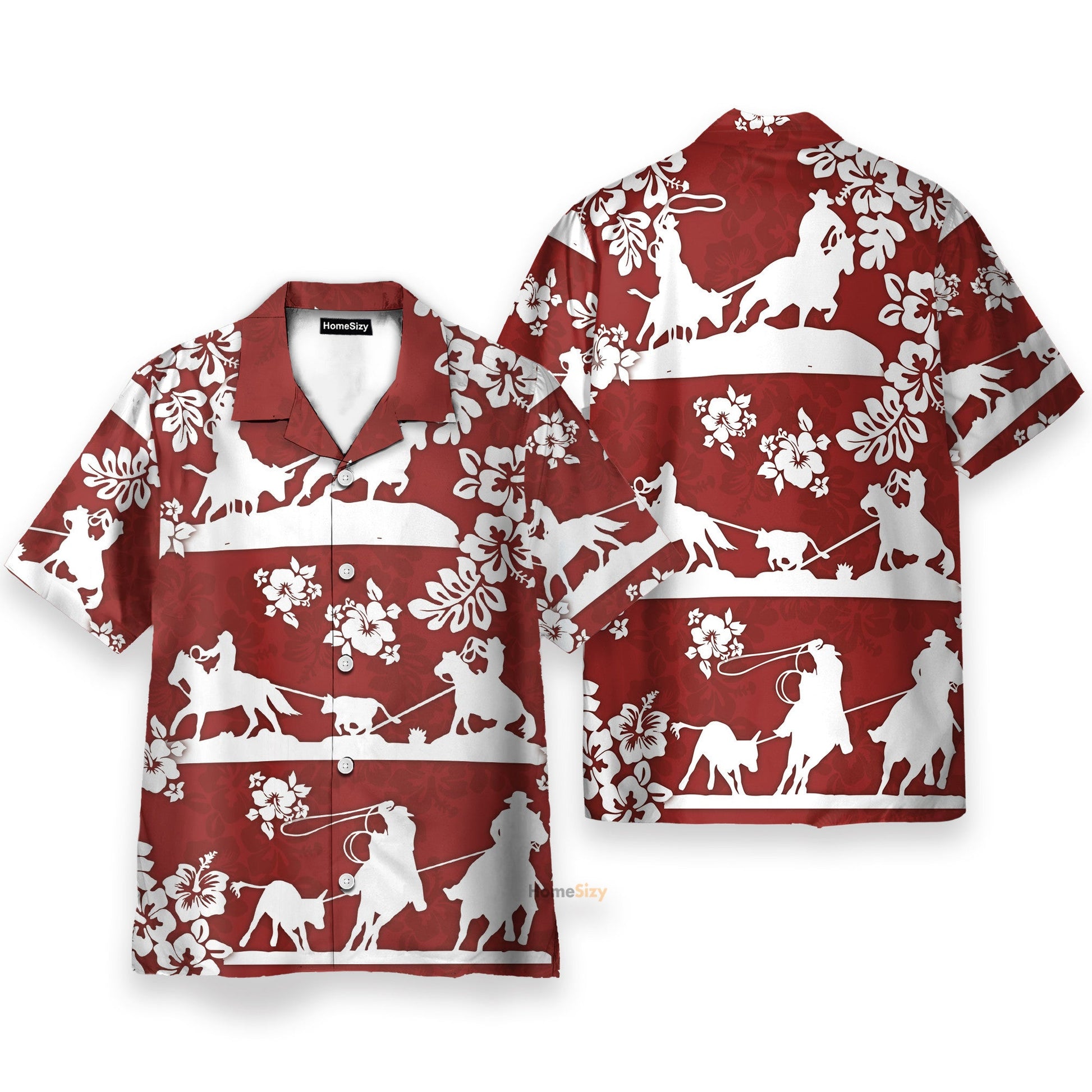 Horse Racing Cowboy Red Team Roping - Hawaiian Shirt & Beach Shorts