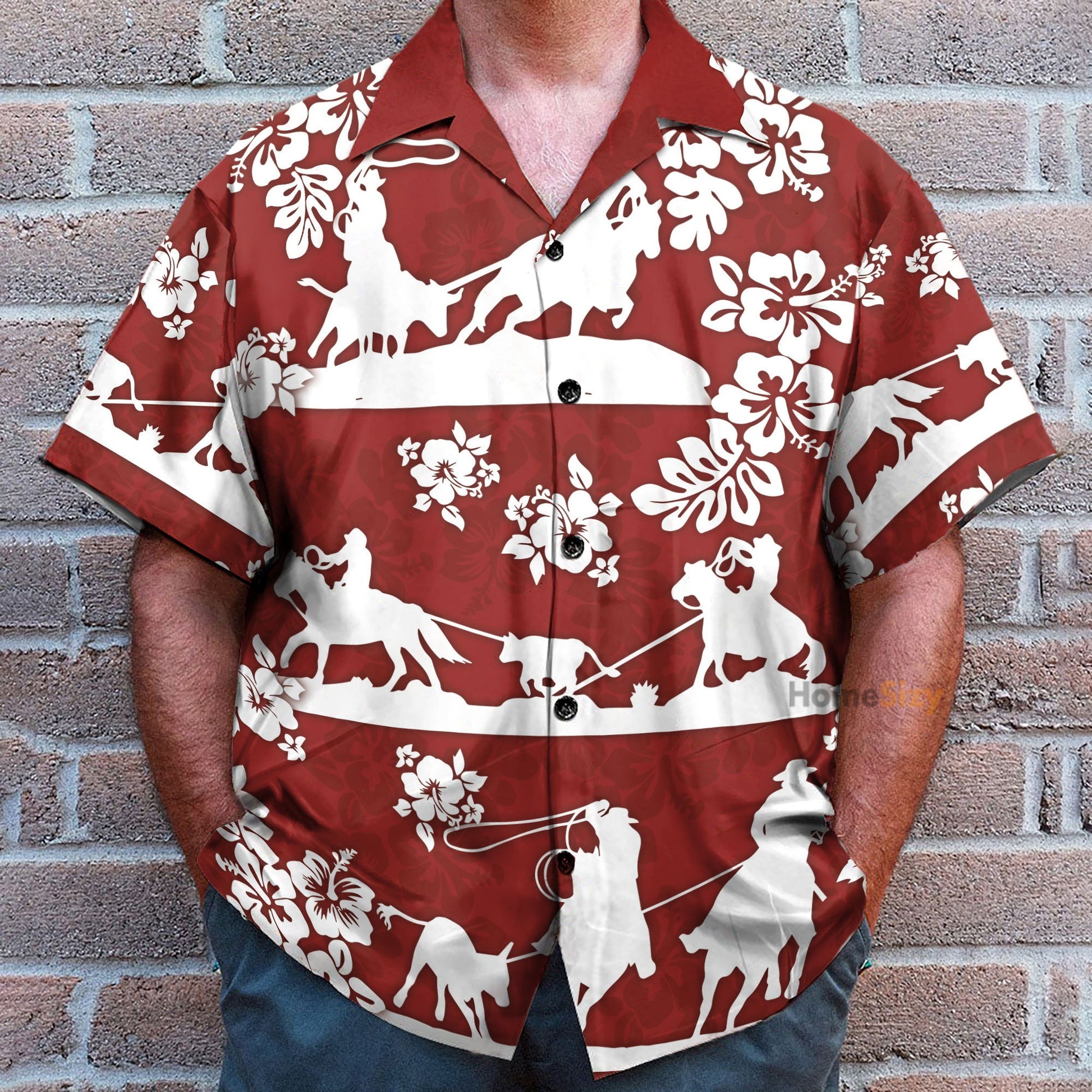 Horse Racing Cowboy Red Team Roping - Hawaiian Shirt & Beach Shorts