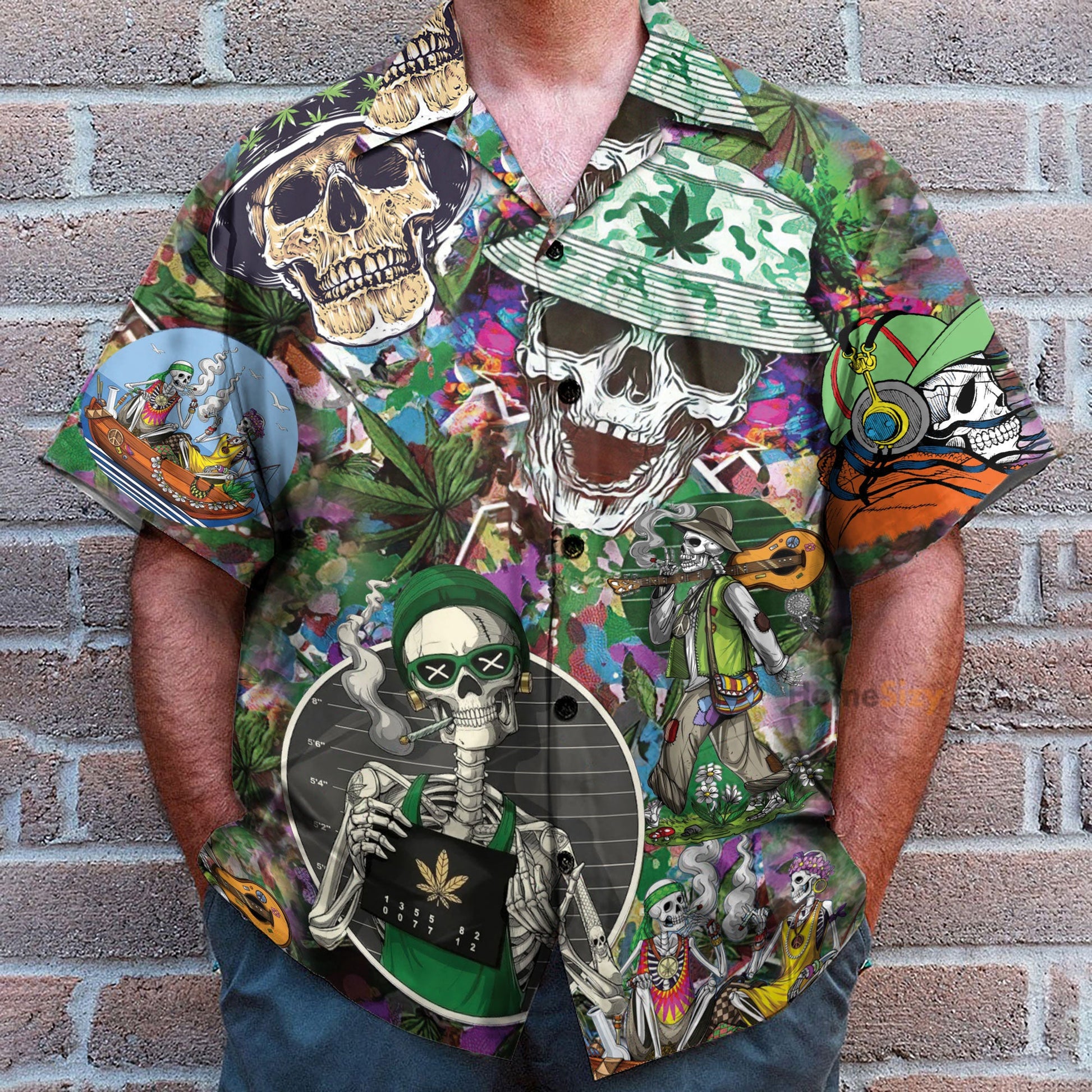 Skull Hippie Men's Button's Up Shirts - Hawaiian Shirt