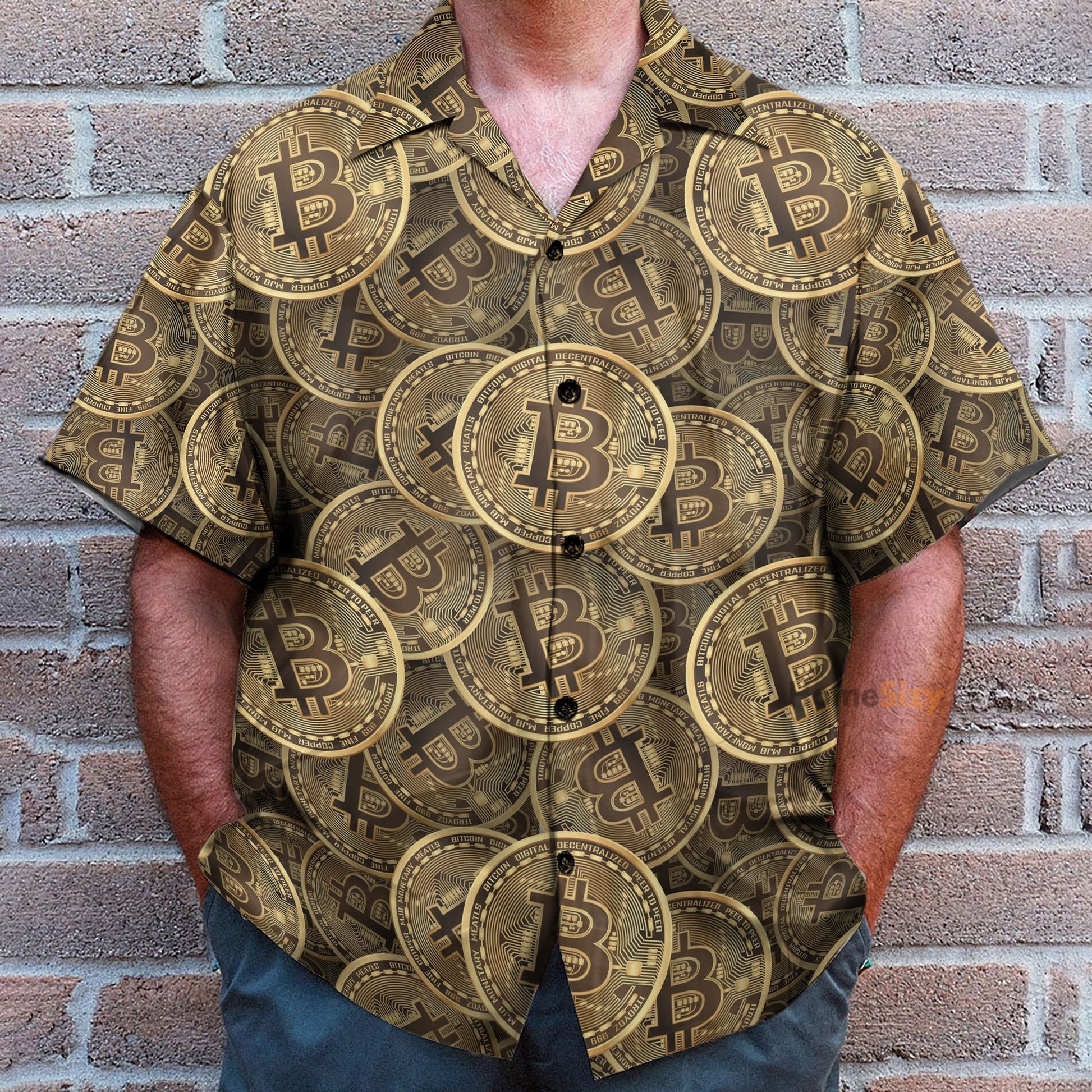 Realistic Seamless Bitcoin Cryptocurrency - Hawaiian Shirt & Beach Shorts