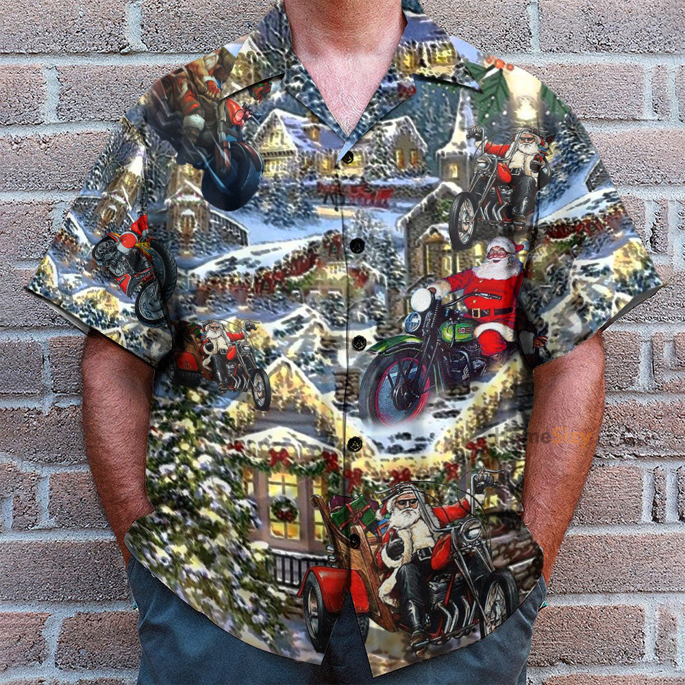 Amazing Santa Biker Funny Button's Up Shirts - Hawaiian Shirt