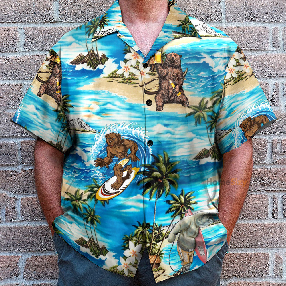 Love Bear Summer Vibe Funny Button's Up Shirts - Hawaiian Shirt