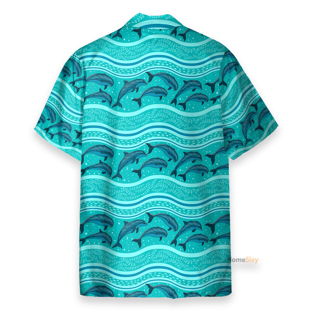 Dolphin Wave Pattern Blue Ocean - Hawaiian Shirt & Beach Shorts