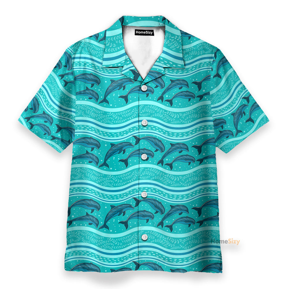Dolphin Wave Pattern Blue Ocean - Hawaiian Shirt & Beach Shorts
