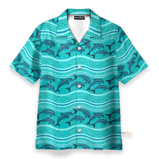 Dolphin Wave Pattern Blue Ocean - Hawaiian Shirt & Beach Shorts