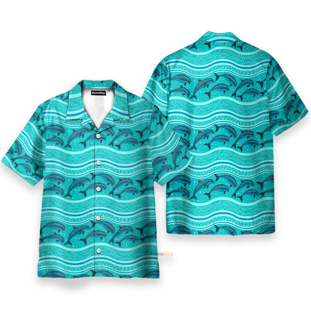 Dolphin Wave Pattern Blue Ocean - Hawaiian Shirt & Beach Shorts