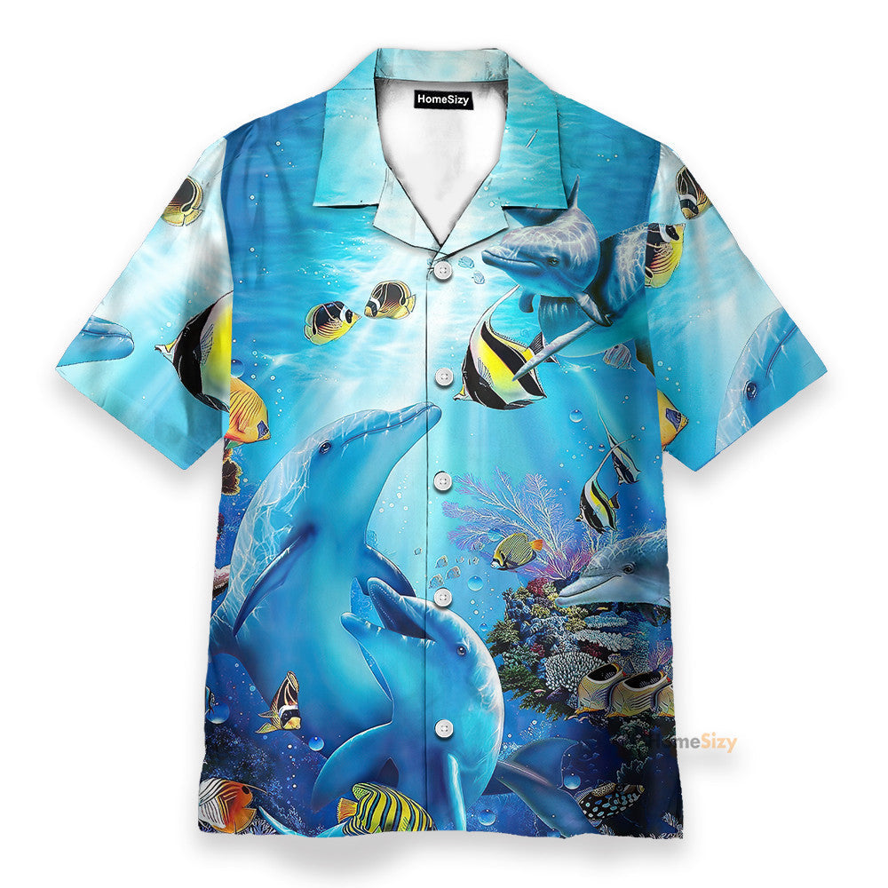Dancing Dolphin In Blue Ocean - Hawaiian Shirt