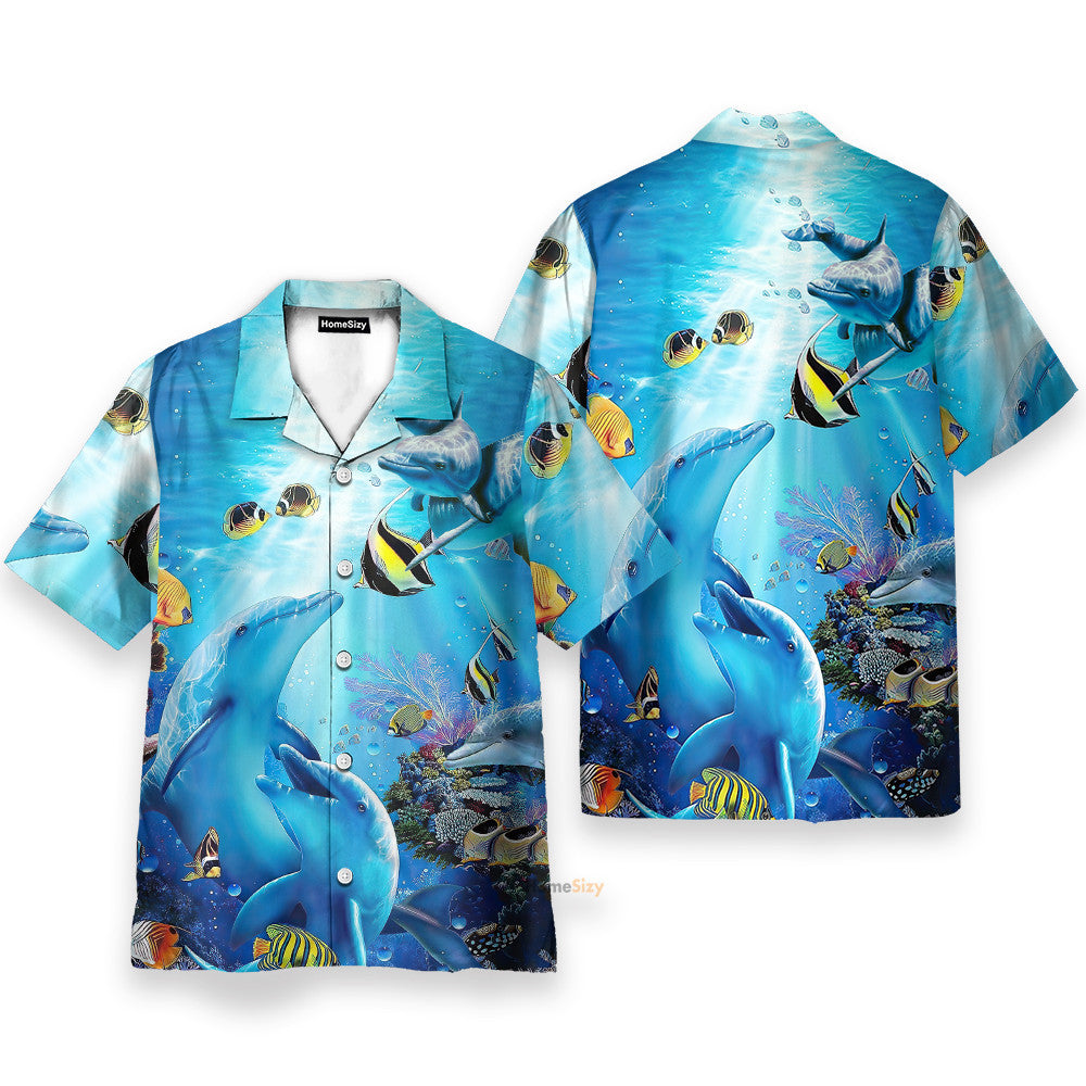 Dancing Dolphin In Blue Ocean - Hawaiian Shirt
