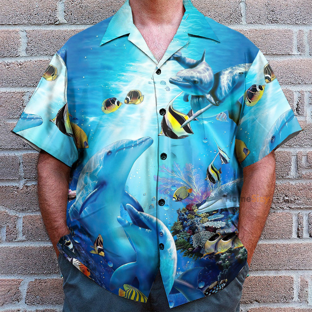 Dancing Dolphin In Blue Ocean - Hawaiian Shirt