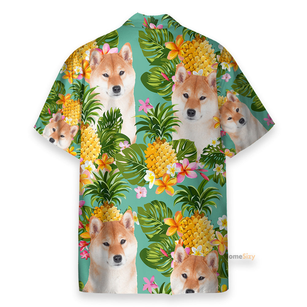 Tropical Pineapple Shiba Funny Button's Up Shirts - Hawaiian Shirt & Beach Shorts