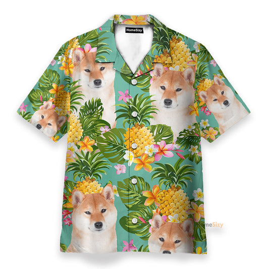 Tropical Pineapple Shiba Funny Button's Up Shirts - Hawaiian Shirt & Beach Shorts