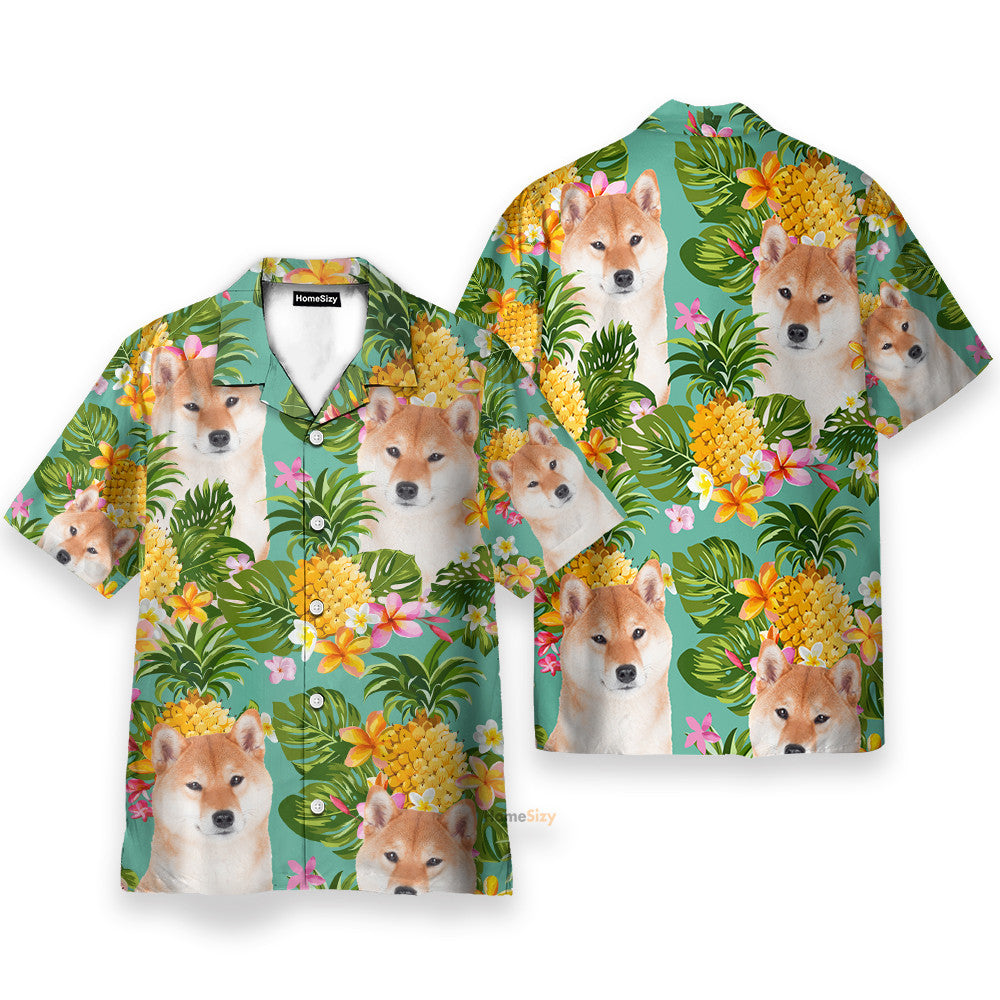Tropical Pineapple Shiba Funny Button's Up Shirts - Hawaiian Shirt & Beach Shorts