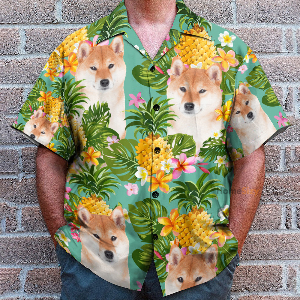 Tropical Pineapple Shiba Funny Button's Up Shirts - Hawaiian Shirt & Beach Shorts