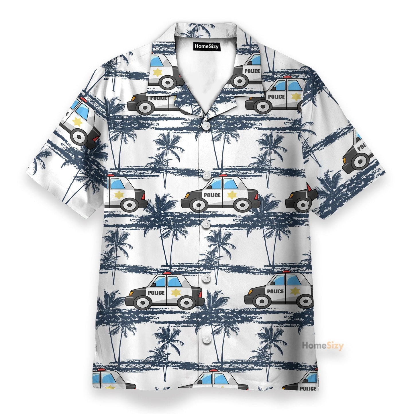 Police Car Tropical Coconut Tree Pattern - Hawaiian Shirt & Beach Shorts