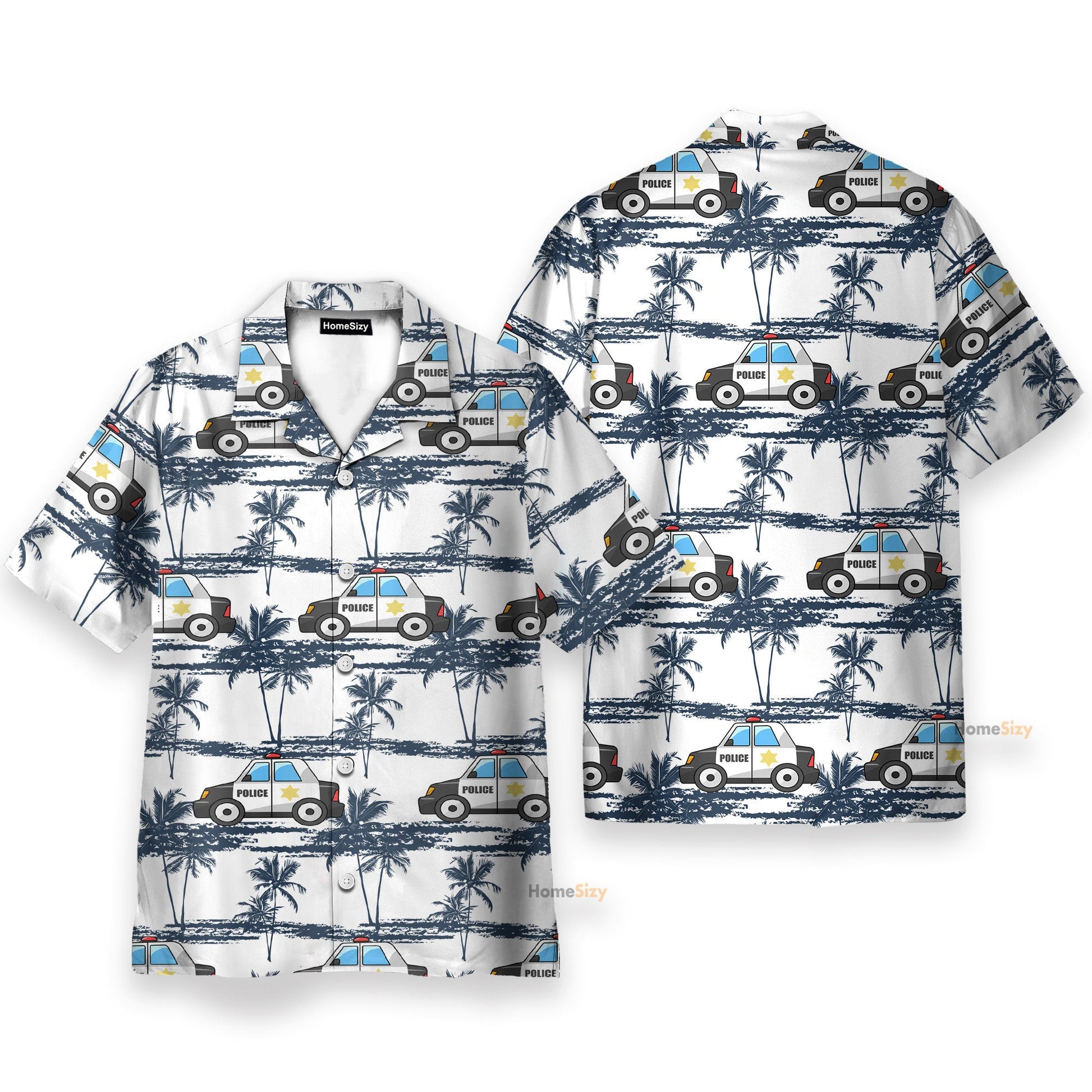 Police Car Tropical Coconut Tree Pattern - Hawaiian Shirt & Beach Shorts