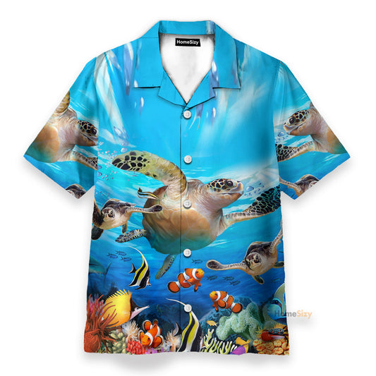 Summer Time Sea Turtle Men's Button's Up Shirts - Hawaiian Shirt