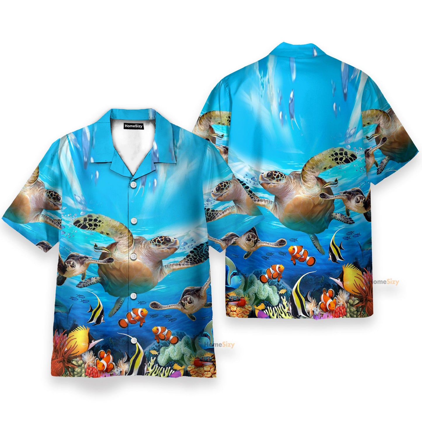 Summer Time Sea Turtle Men's Button's Up Shirts - Hawaiian Shirt