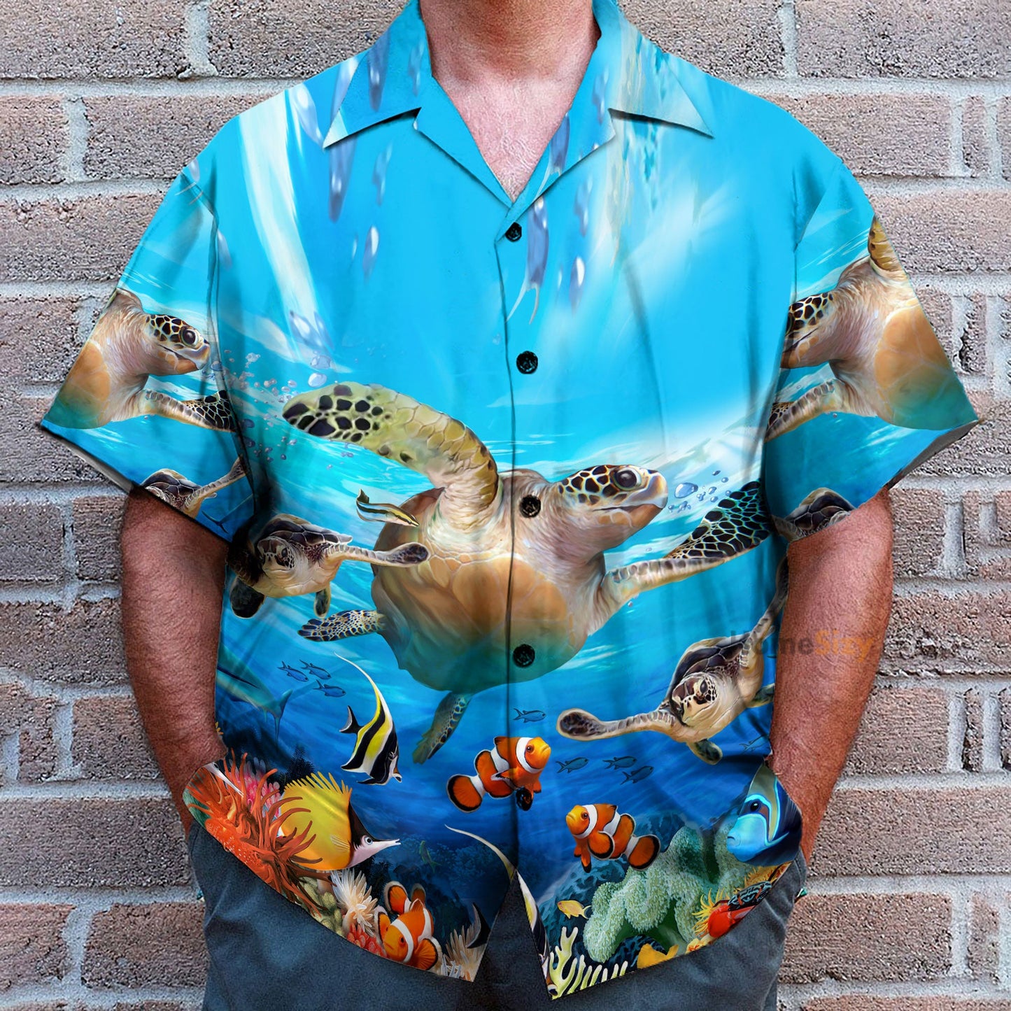 Summer Time Sea Turtle Men's Button's Up Shirts - Hawaiian Shirt