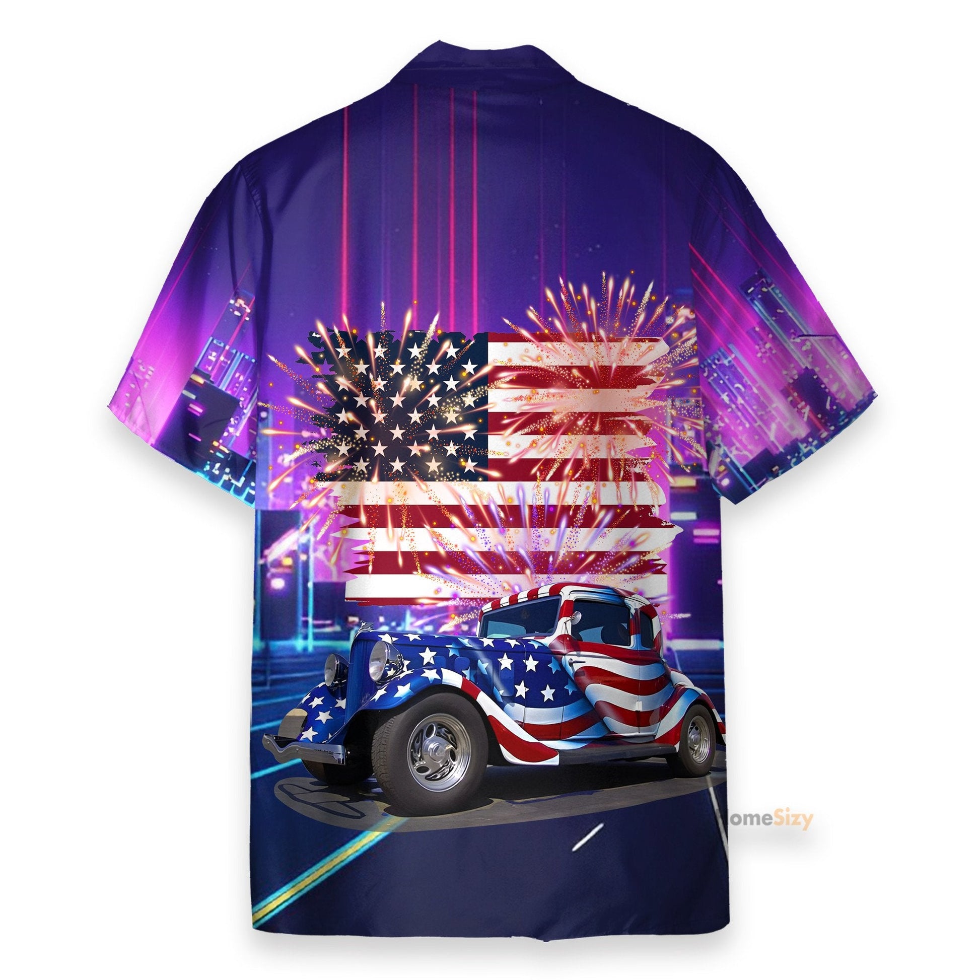 American Flag Hot Rod Car - Hawaiian Shirt