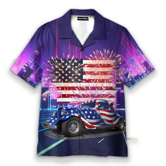American Flag Hot Rod Car - Hawaiian Shirt