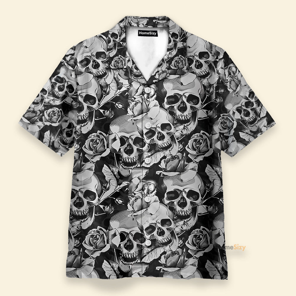 Black And White Skull - Hawaiian Shirt & Beach Shorts