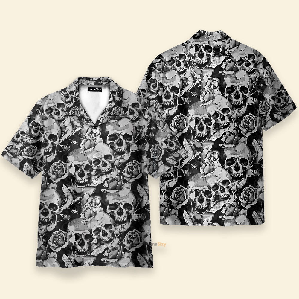Black And White Skull - Hawaiian Shirt & Beach Shorts