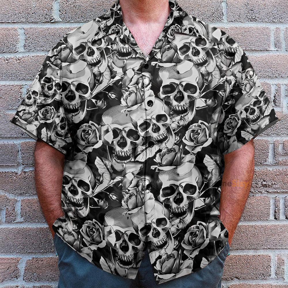 Black And White Skull - Hawaiian Shirt & Beach Shorts