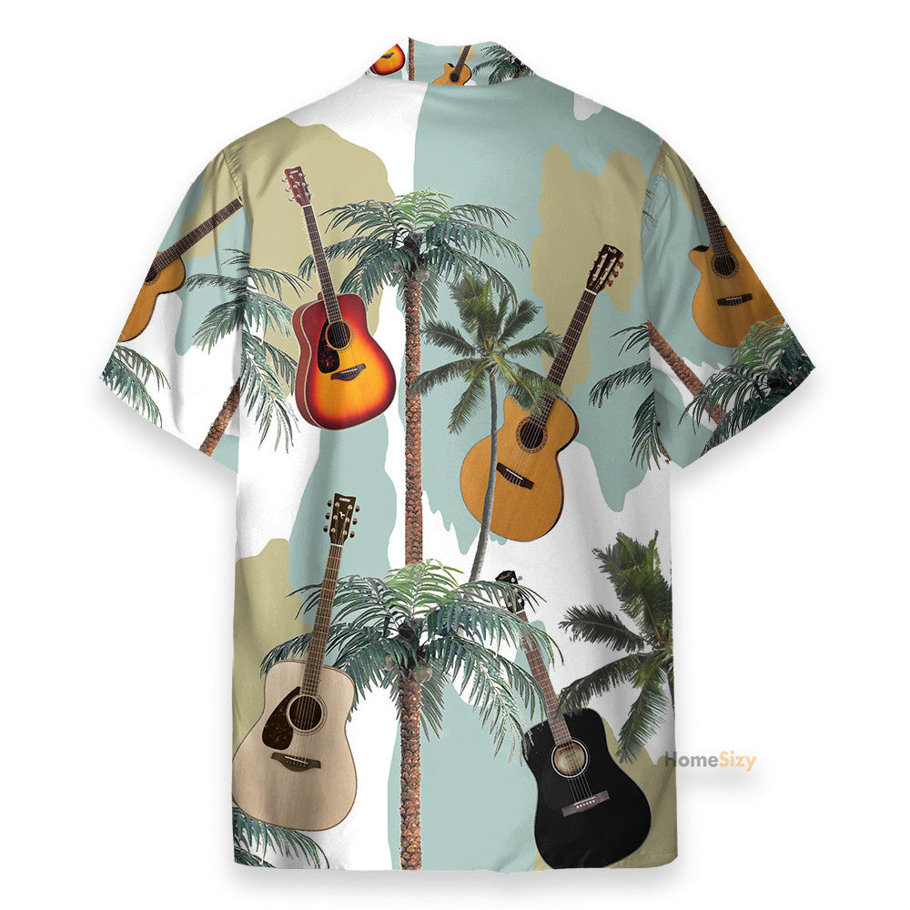 Guitars And Coconut Tree Tropical Pattern - Hawaiian Shirt
