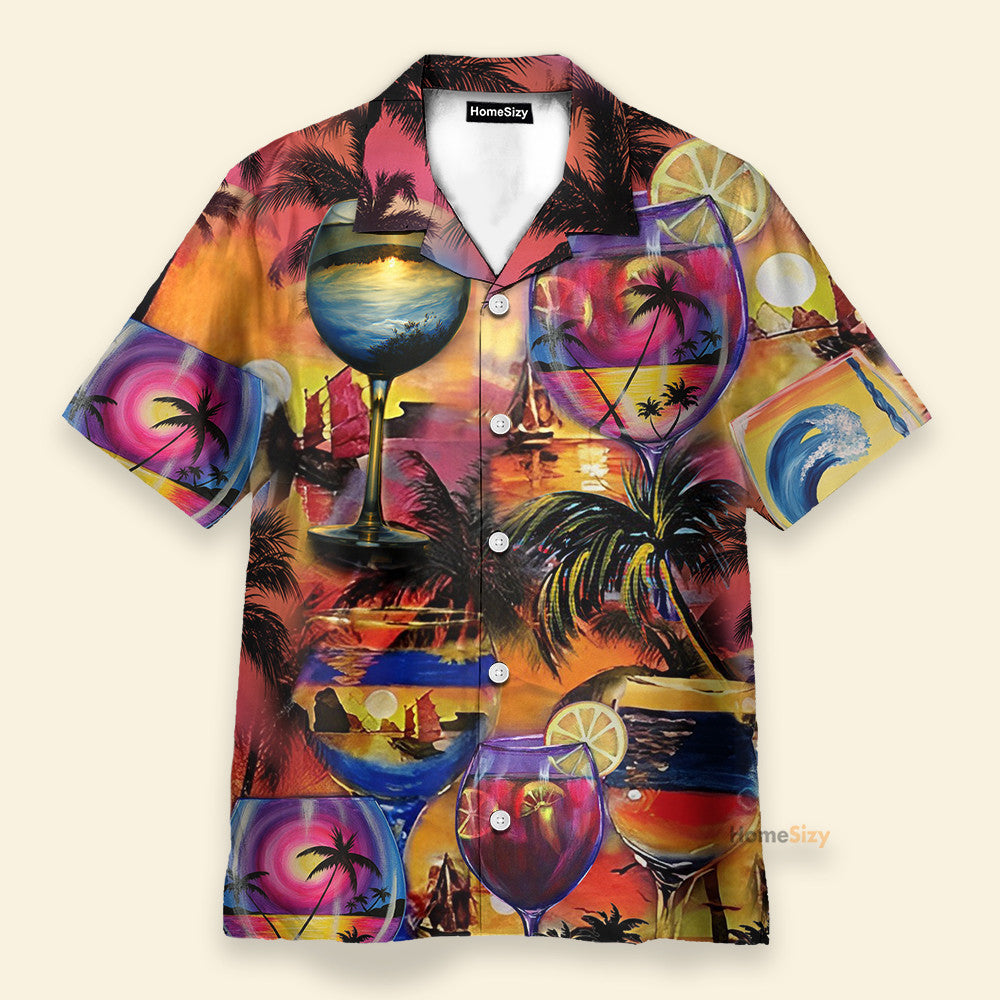 It's Time For Wine Men's Button's Up Shirts - Hawaiian Shirt