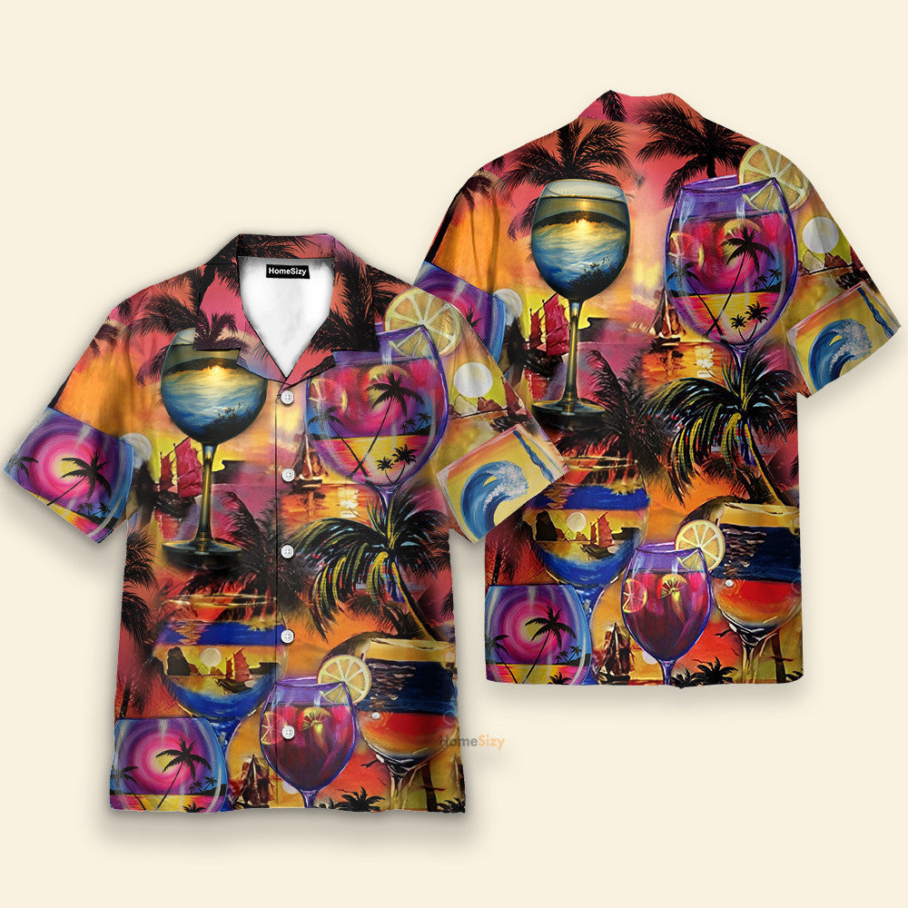 It's Time For Wine Men's Button's Up Shirts - Hawaiian Shirt