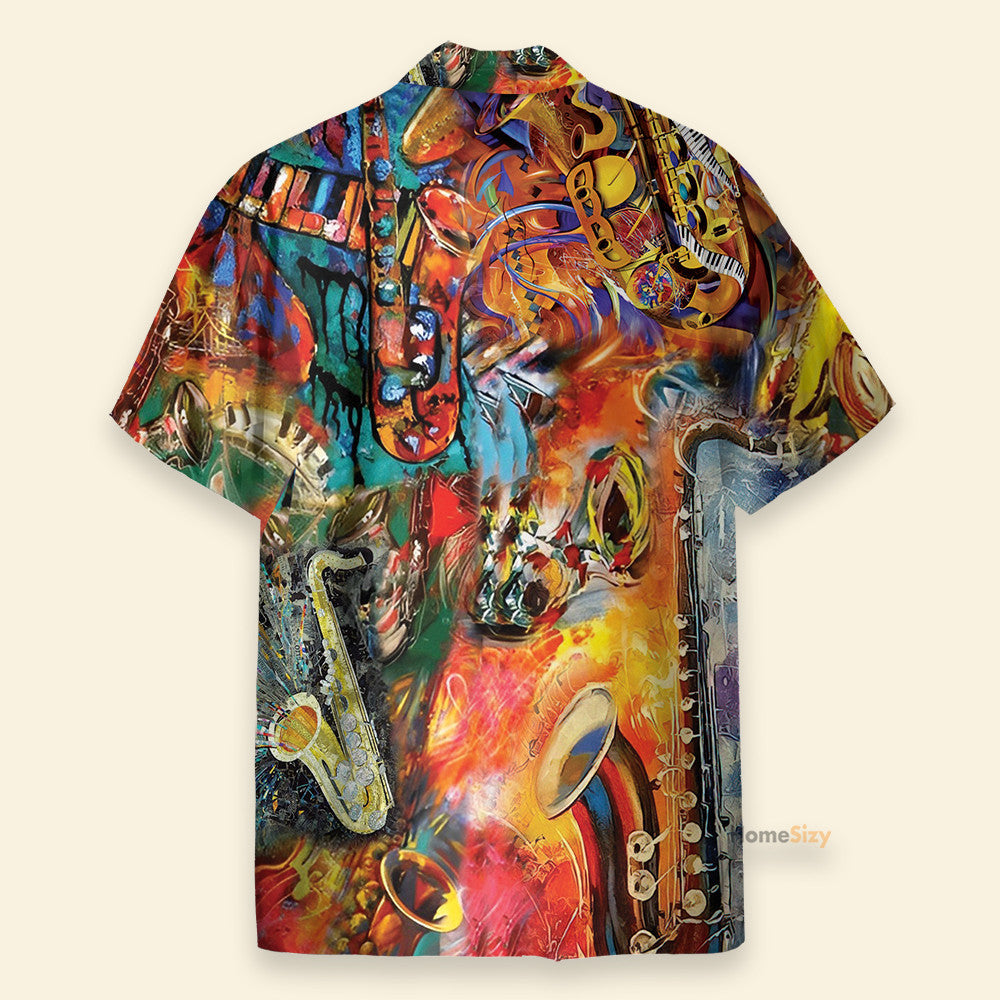 Music On World Off Saxophone Colorful - Hawaiian Shirt