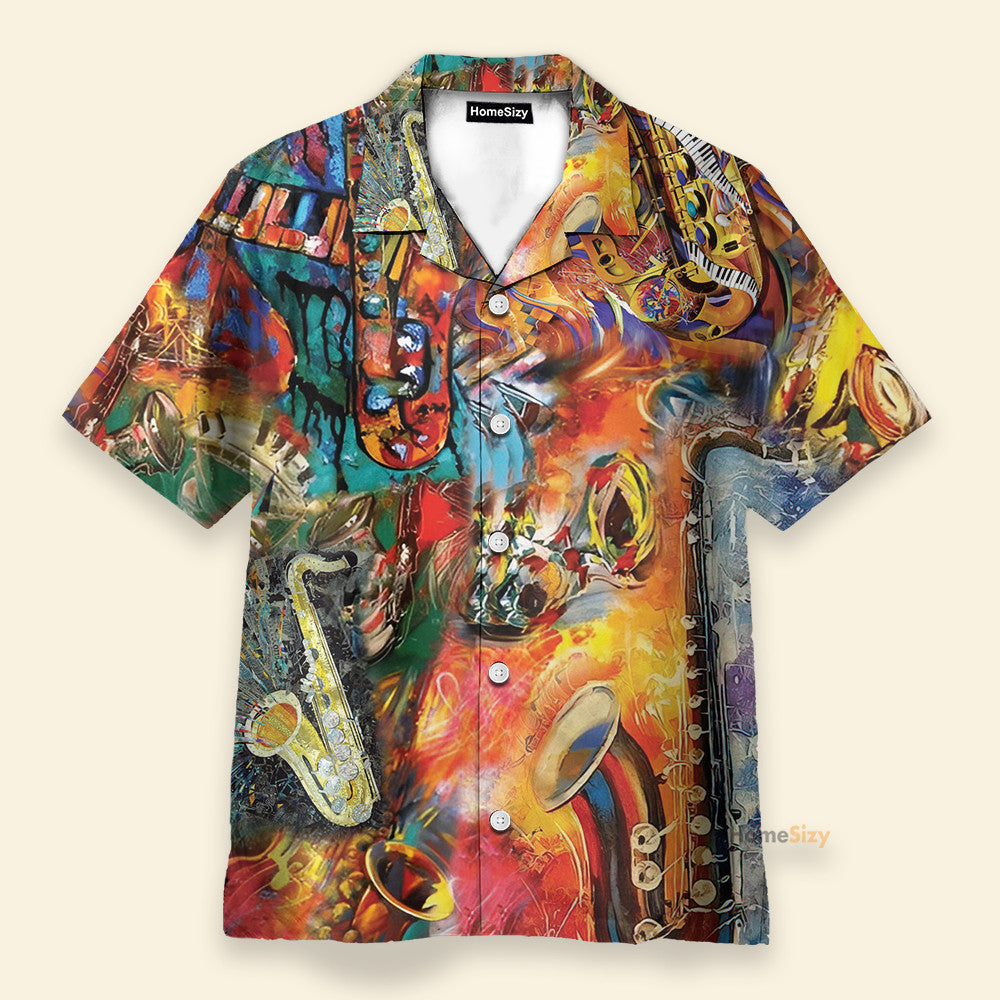 Music On World Off Saxophone Colorful - Hawaiian Shirt