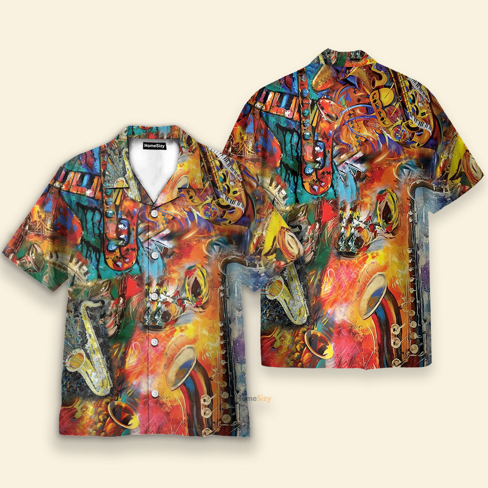 Music On World Off Saxophone Colorful - Hawaiian Shirt