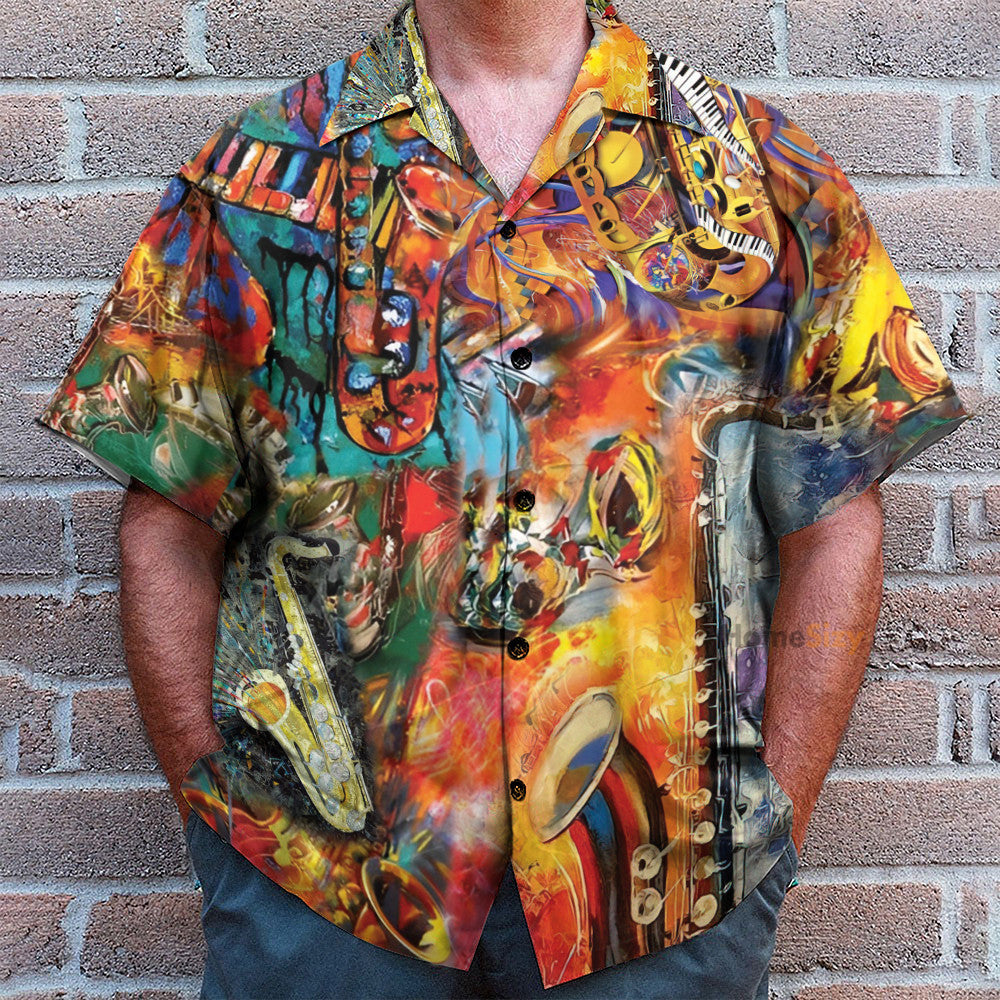 Music On World Off Saxophone Colorful - Hawaiian Shirt