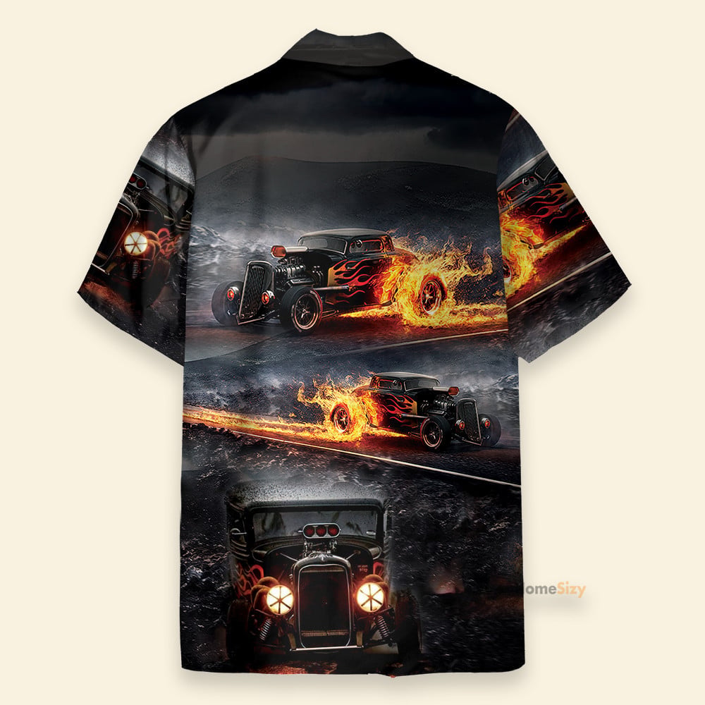 Hot Rod Car Flame Men's Button's Up Shirts - Hawaiian Shirt