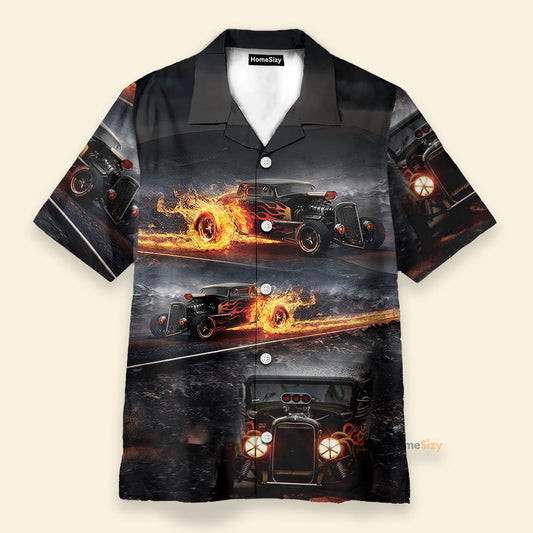 Hot Rod Car Flame Men's Button's Up Shirts - Hawaiian Shirt