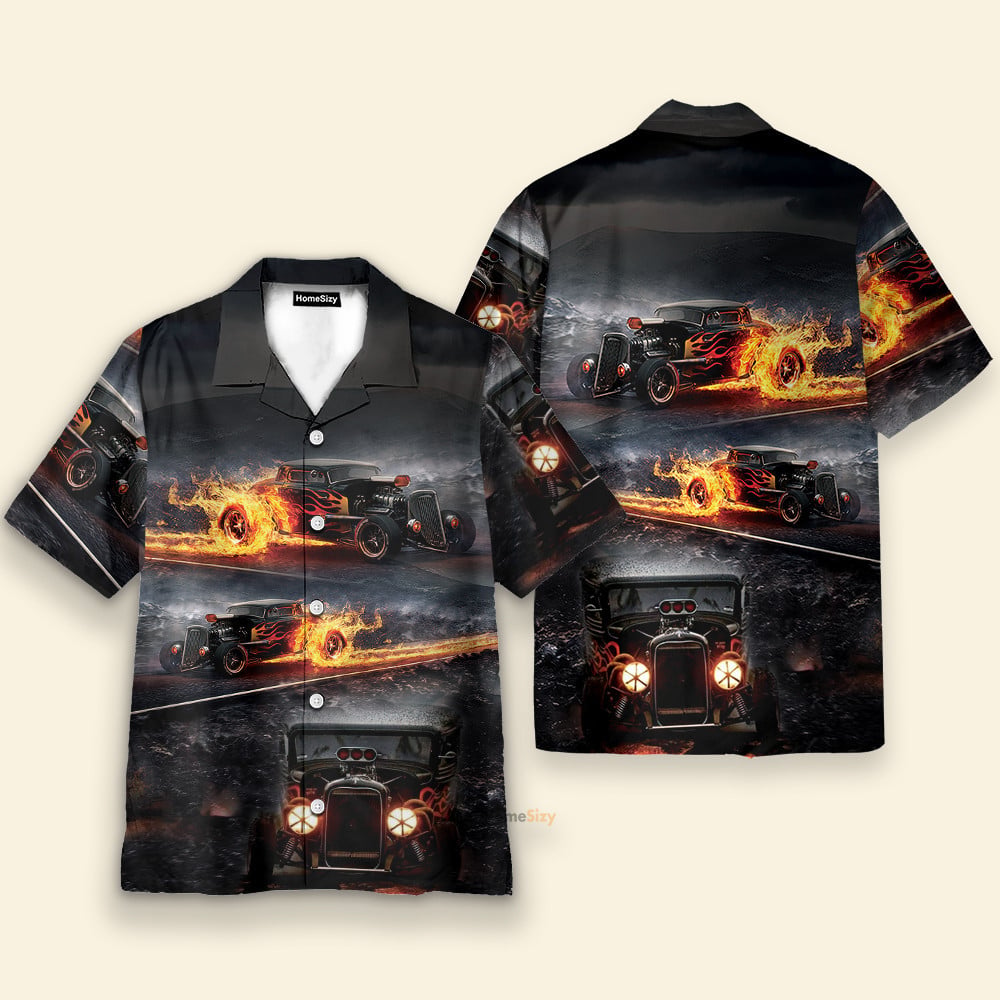 Hot Rod Car Flame Men's Button's Up Shirts - Hawaiian Shirt