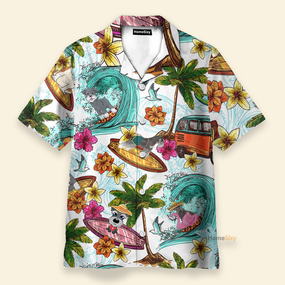 Enjoy Surfing With Miniature Schnauzer Dog - Hawaiian Shirt & Beach Shorts