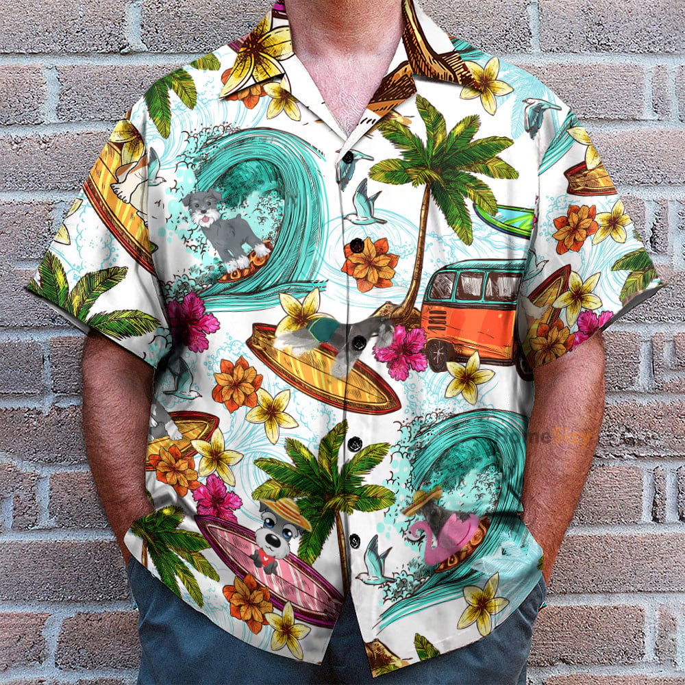 Enjoy Surfing With Miniature Schnauzer Dog - Hawaiian Shirt & Beach Shorts