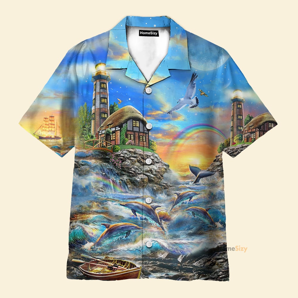 Lighthouse Beside The Sea In Sunset - Hawaiian Shirt
