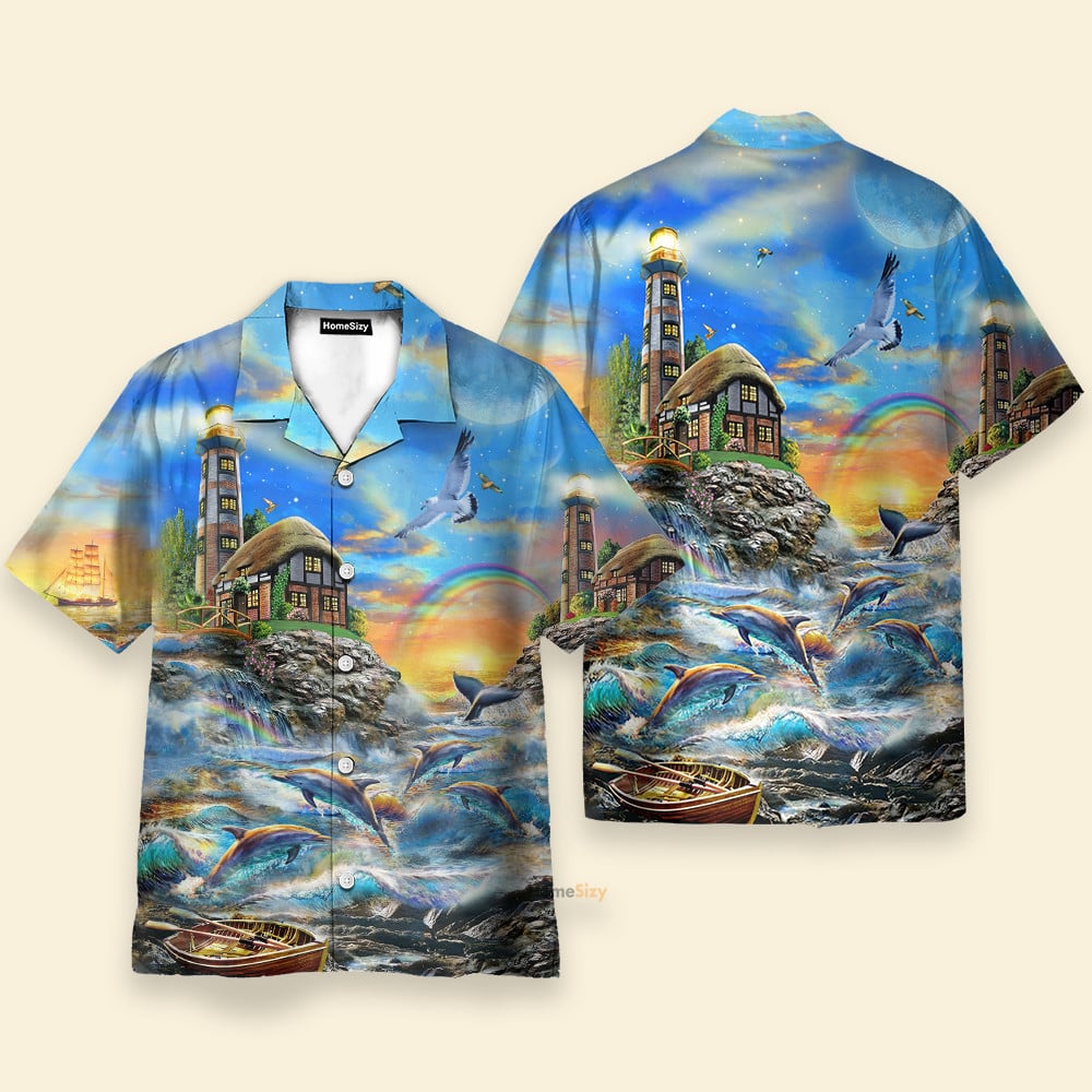 Lighthouse Beside The Sea In Sunset - Hawaiian Shirt