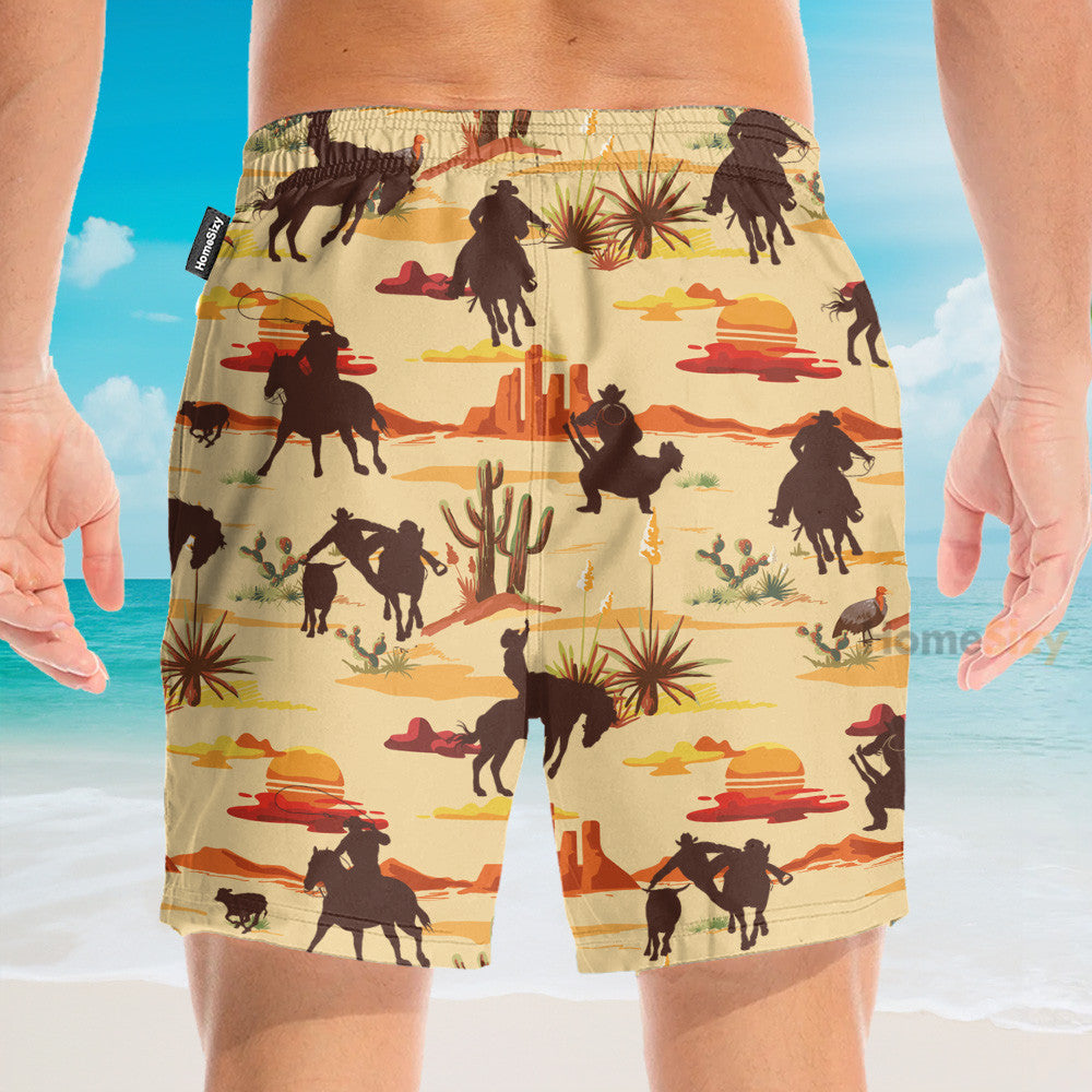 Vintage Texas Desert Cowboy Horse Racing - Hawaiian Shirt & Beach Shorts