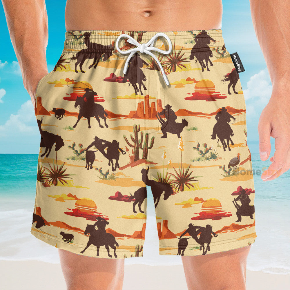 Vintage Texas Desert Cowboy Horse Racing - Hawaiian Shirt & Beach Shorts