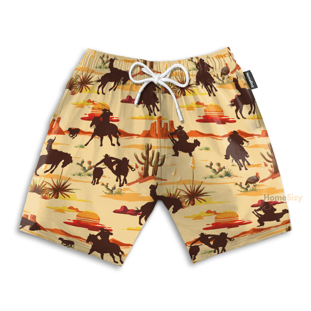 Vintage Texas Desert Cowboy Horse Racing - Hawaiian Shirt & Beach Shorts
