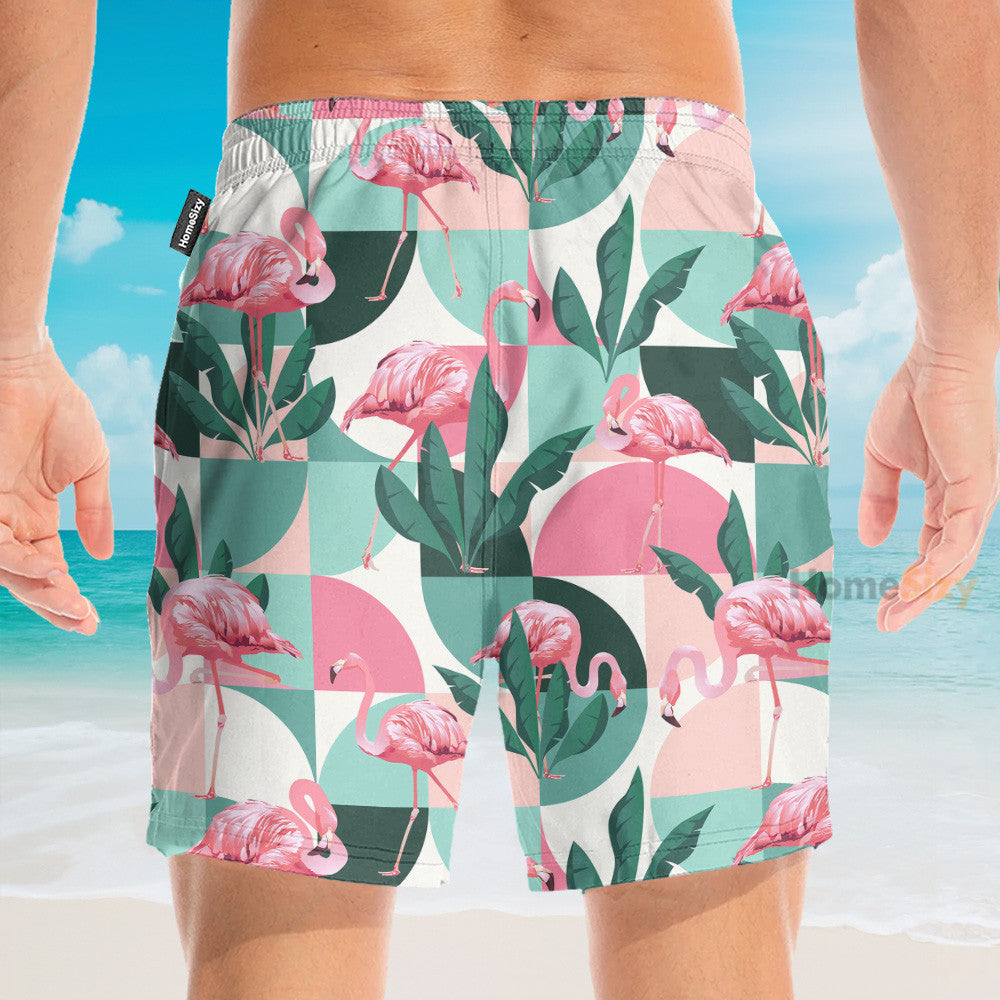 Flamingo Exotic Patchwork Patterns - Hawaiian Shirt & Beach Shorts