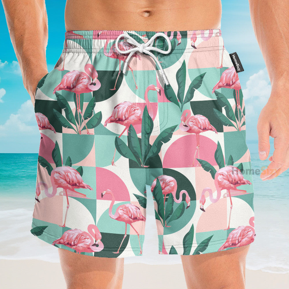 Flamingo Exotic Patchwork Patterns - Hawaiian Shirt & Beach Shorts