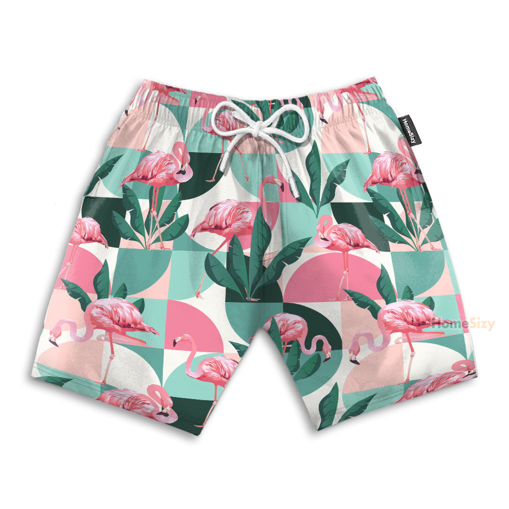 Flamingo Exotic Patchwork Patterns - Hawaiian Shirt & Beach Shorts