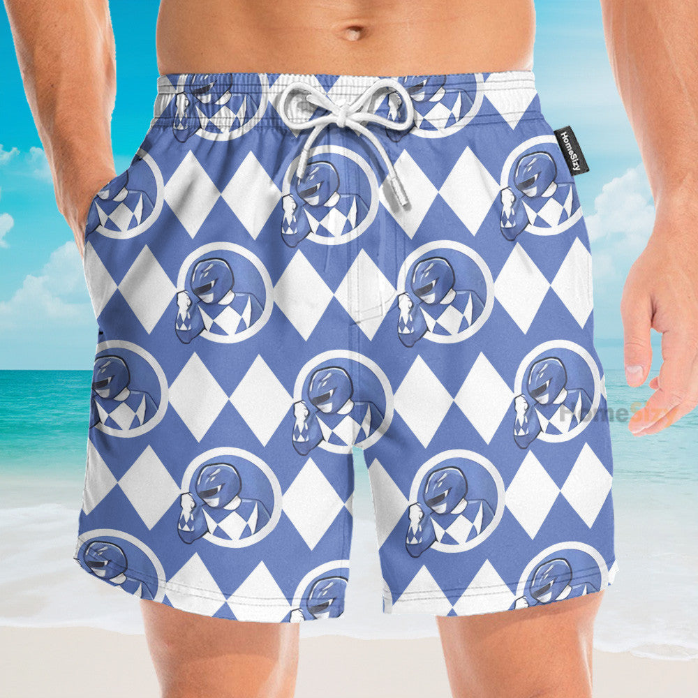Mighty Morphin Power Rangers Blue Ranger Cosplay Costume - Hawaiian Shirt & Beach Shorts