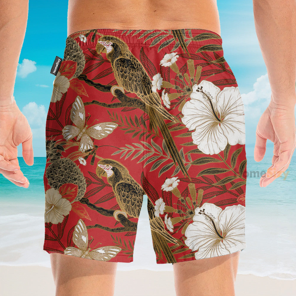 Parrot and Flower Tropical Pattern Japanese Style - Hawaiian Shirt & Beach Shorts