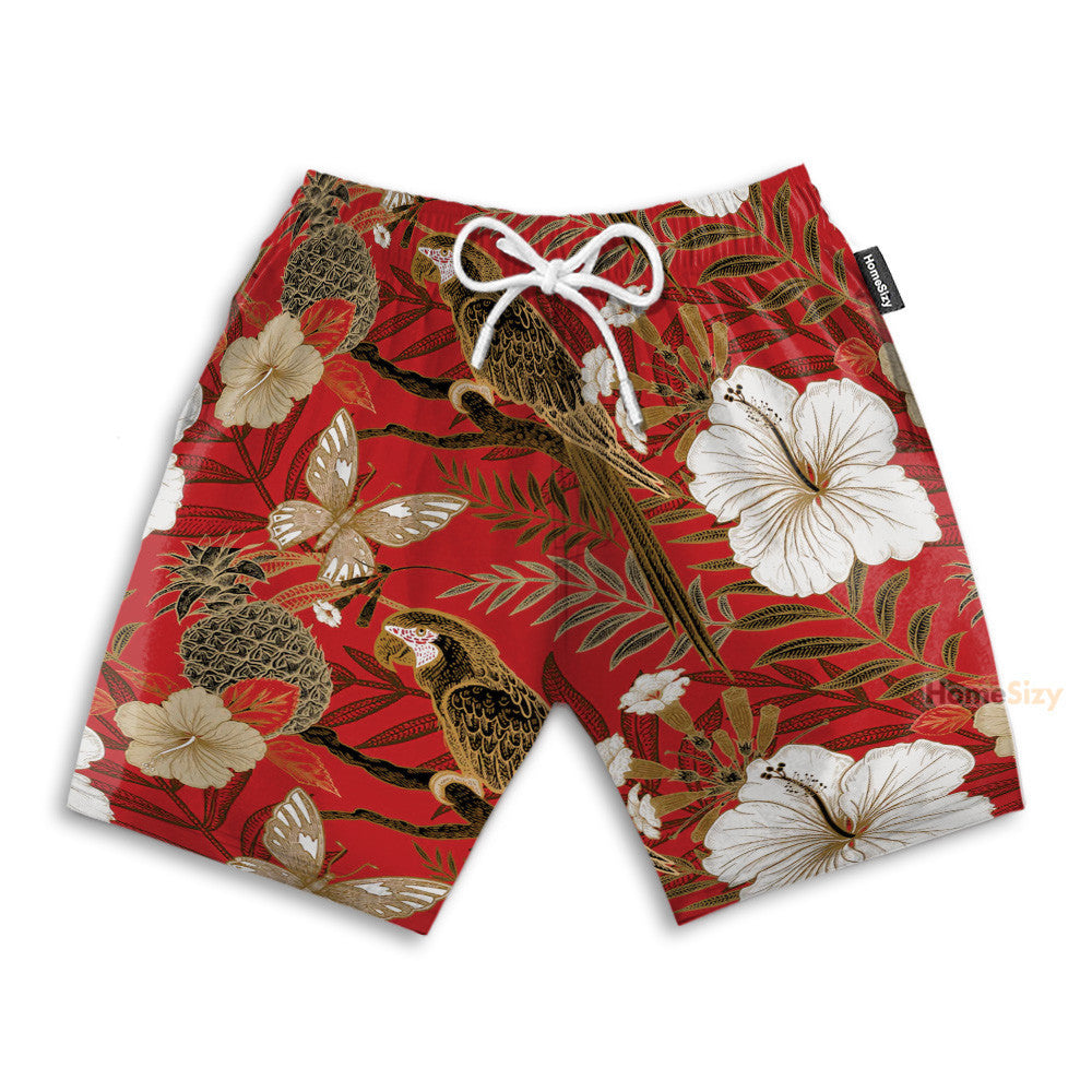 Parrot and Flower Tropical Pattern Japanese Style - Hawaiian Shirt & Beach Shorts